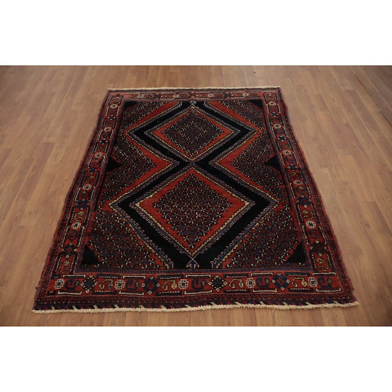 Hand Knotted Oriental 100% Wool Carpet Traditional Geometric Oranges & Rust Afshar Area Rug - 5' 5'' X 4' 3''