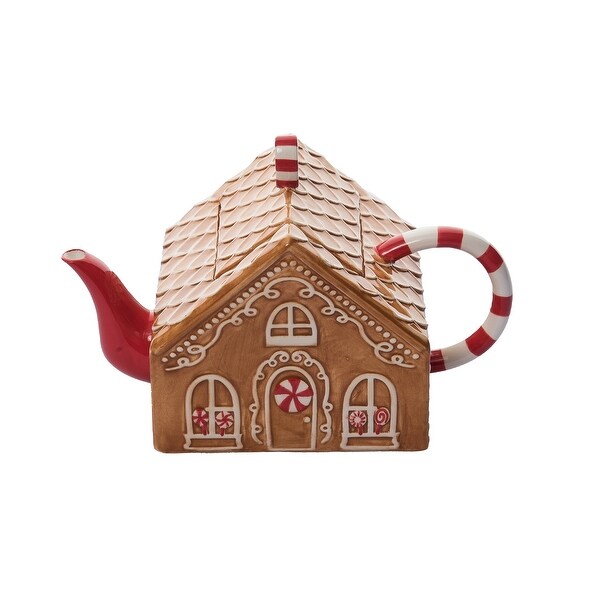 Transpac Dolomite 9.5 in. Brown Christmas Gingerbread Teapot - Bed