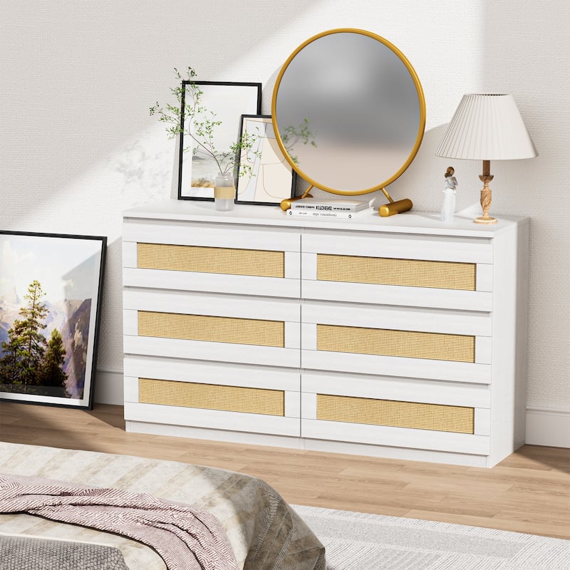 6 Drawer Dresser for Bedroom, Modern Wide Chest of Drawers