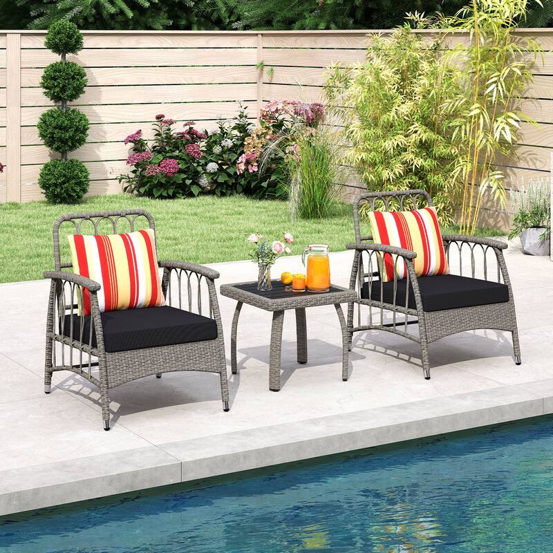 3-Piece Outdoor Patio Set with Galvanized Metal Frame Adjustable Chairs and Coffee Table - 19" x 19" x 16.5"