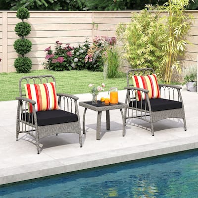 3-Piece Outdoor Patio Set with Galvanized Metal Frame Adjustable Chairs and Coffee Table - 19" x 19" x 16.5"