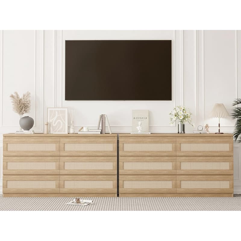 6 Drawer Dresser, Rattan Chest of Dressers