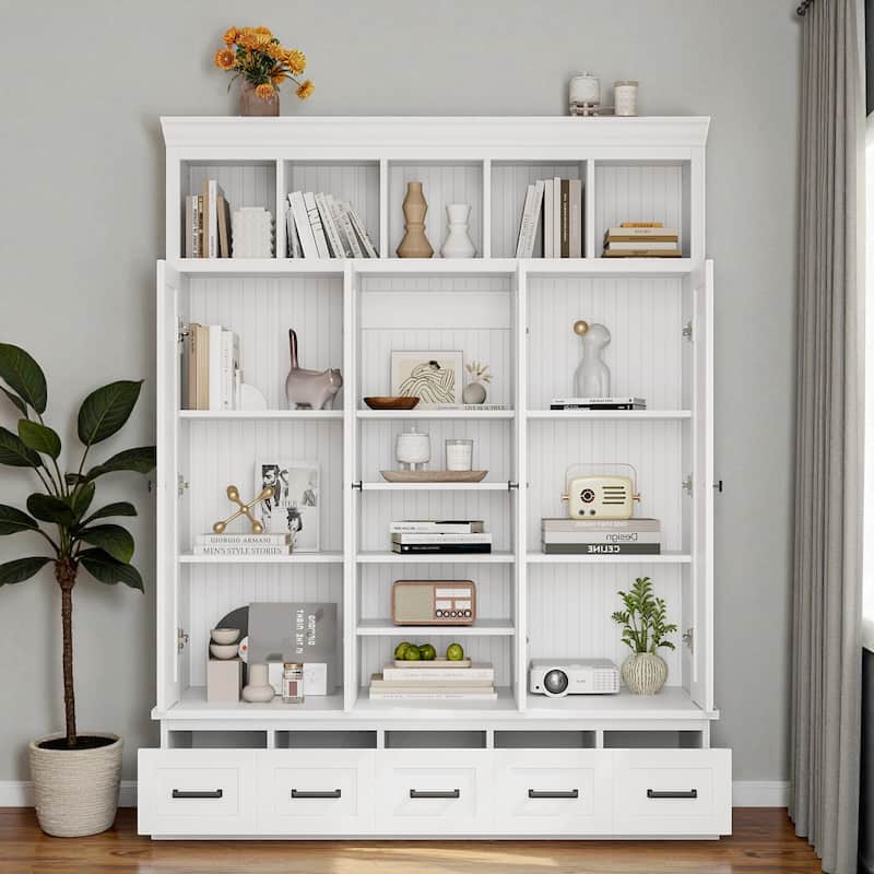 78.7'' H Hall Tree with Bench, 5 Cubbies, 4 Doors & 5 Drawers, Adjustable Shelves Entryway Storage Cabinet