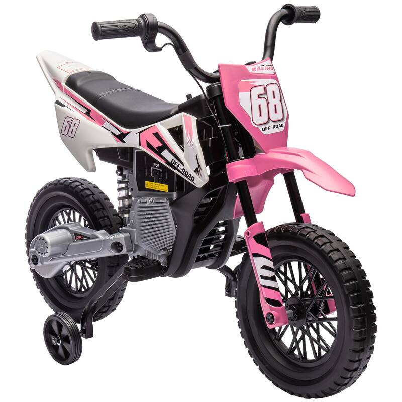 Kids Dirt Bike 12V Electric Motorcycle with Training Wheels, Pink Ride on Car Battery Powered Electric Car