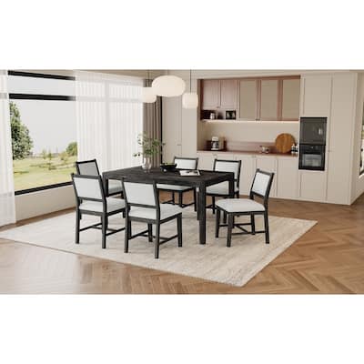 Vintage 7-Piece Retro Dining Set for 6 with Upholstered Chairs