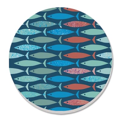 Coastal Fish 4 Pack Absorbent Stone Coaster with Protective Cork Backing Made in The USA 4" Round, Easily Wipes Clean