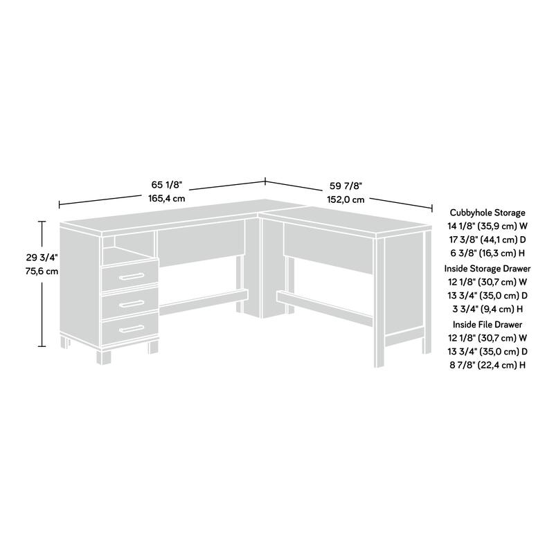 Wood L-Shaped Desk with Small Drawer, Brown