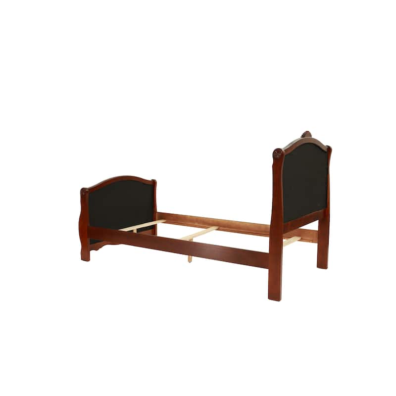 Dark Cherry Twin Size Bed Youth Bedroom Furniture Espresso Faux Leather Headboard Footboard Plywood 1pc Bedframe