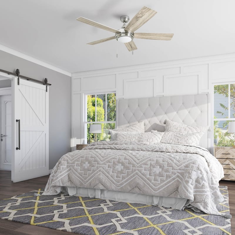 52" Honeywell Ventnor Brushed Nickel Modern Farmhouse Indoor LED Ceiling Fan with Light, Pull Chain