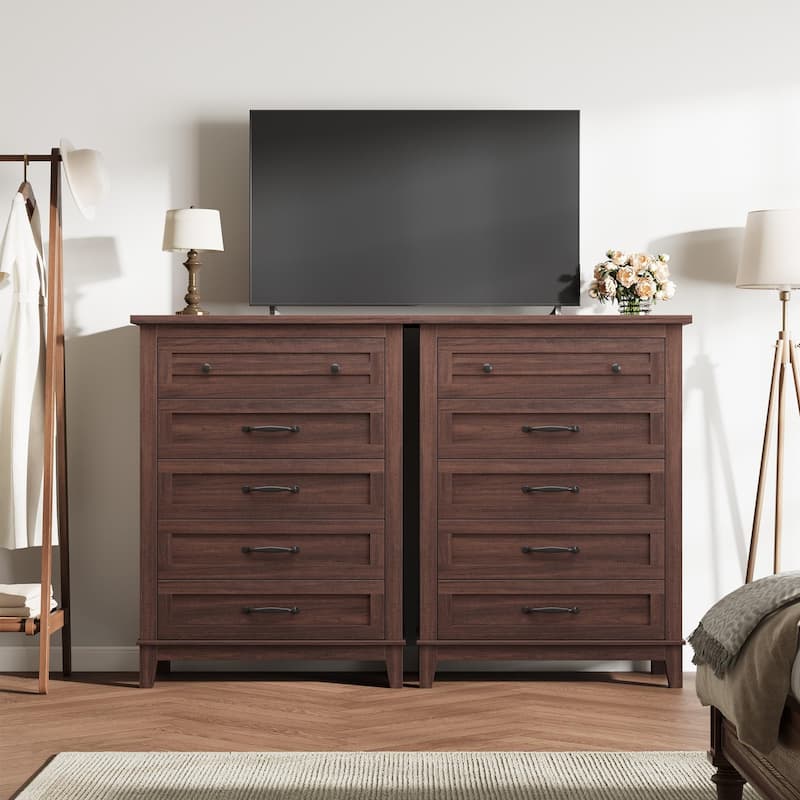 5 Drawer Dresser for Bedroom, Tall Freestanding Chest with Wood Frame and Vertical Storage