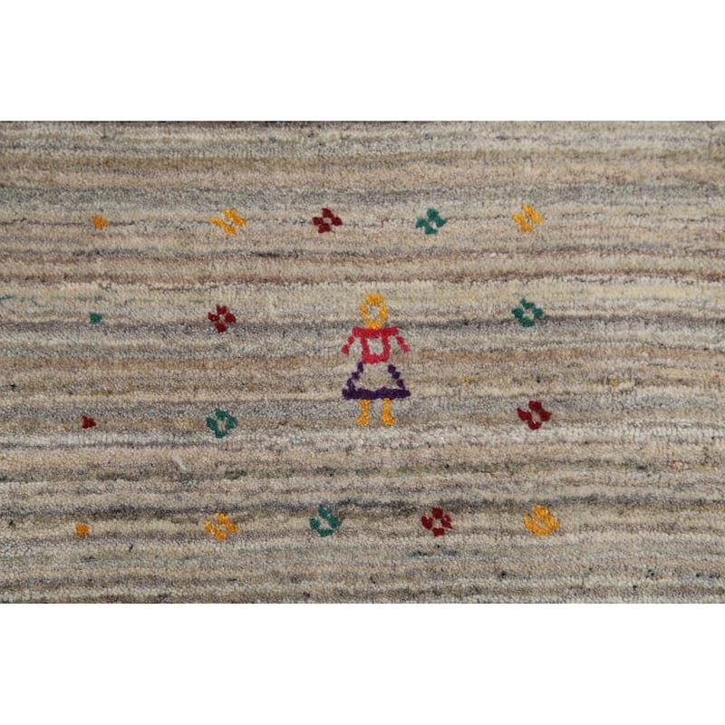 Striped Gabbeh Square Area Rug Handmade Beige Wool Carpet - 9'8"x 9'7"