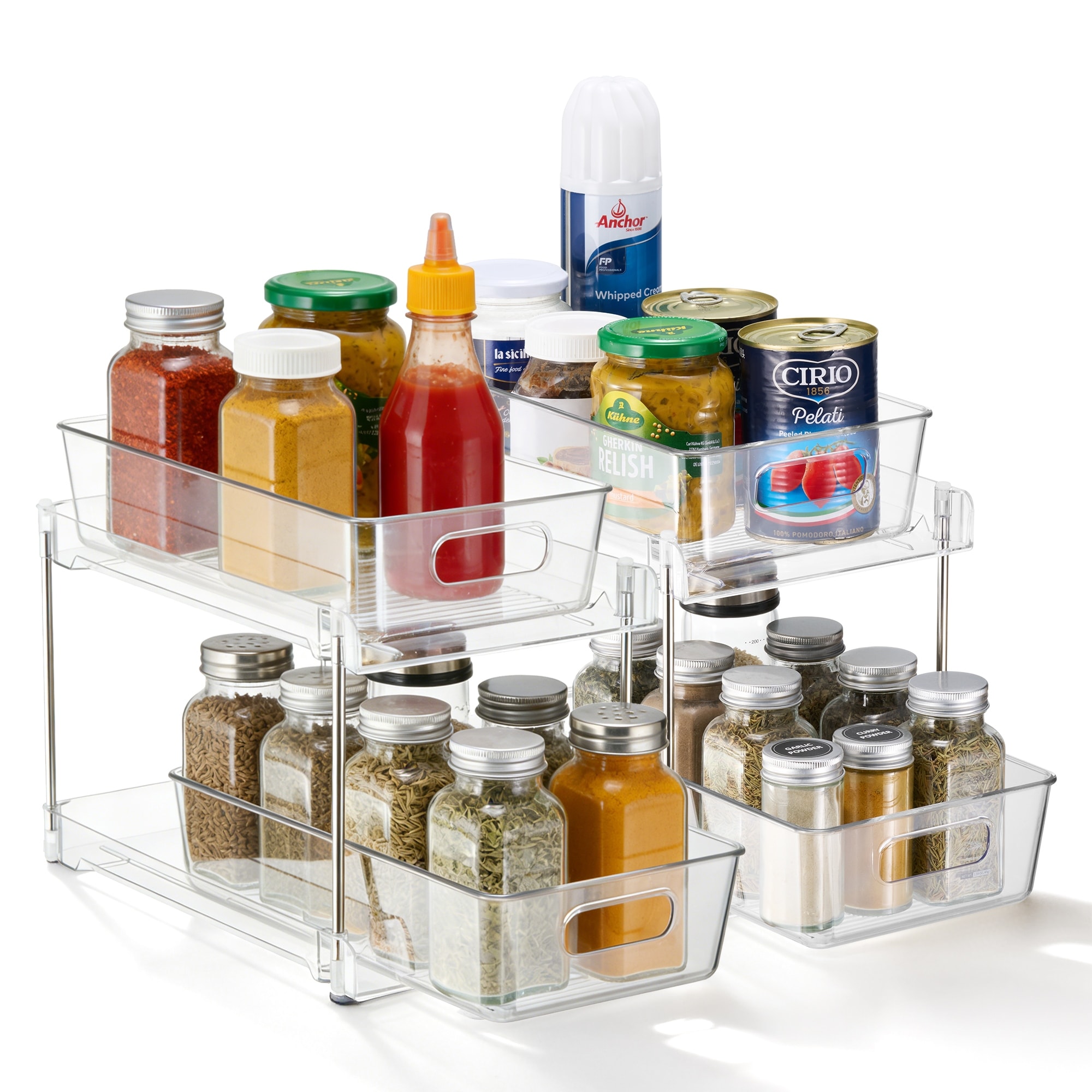 Sorbus 2-Tier Pull-Out Kitchen Organizers, 2 Pack Clear Storage Drawers, Stackable Bins for Pantry & Kitchen
