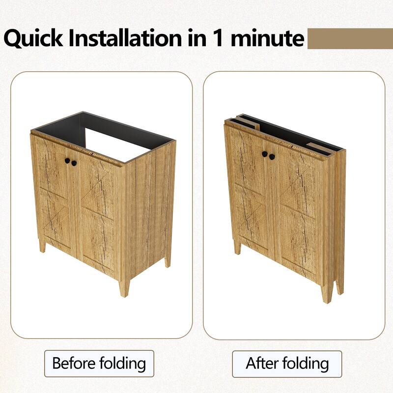 GDFStudio - Aero Modern Mid-Century Foldable Bathroom Vanity with Soft Close Function & Amper Storage Spaces, WITHOUT Sink