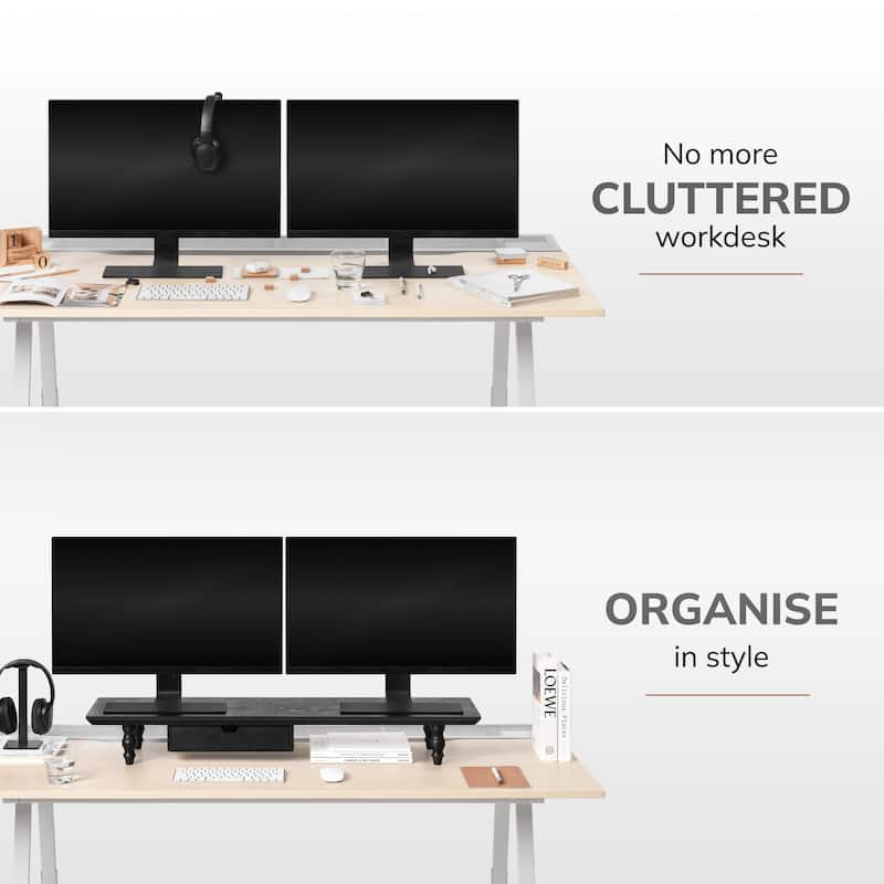 Jani Wood Monitor Stand Riser Desk - Ergonomic Design Stand, Desktop Organizer Table for Home, Office Workspace, Gaming Desk