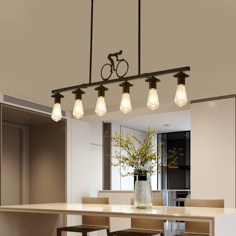 6 - Light Dimmable Kitchen Island Modern Linear Chandelier - Matte Black
