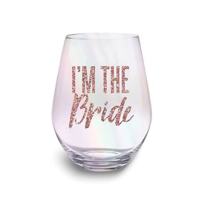 Curata Rose-Tone Glitter IM The Bride Stemless Wine Glass