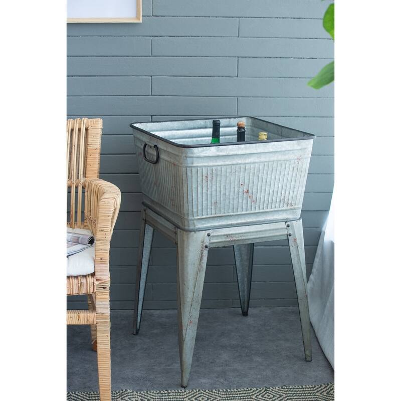 20.5x20.5x21" Large Perryman Galvanized Tub On Stand, for Plant Pot/Planter/ Metal Ice Buckets