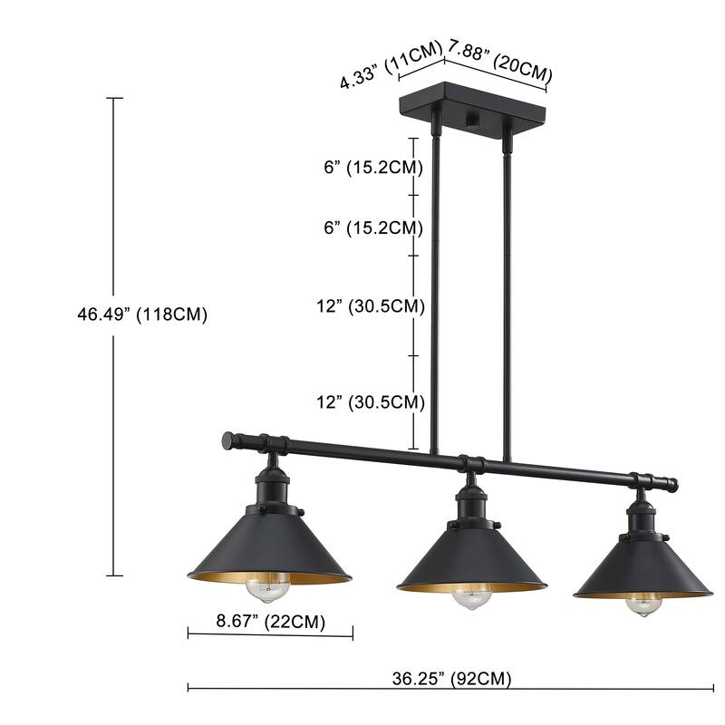 36.25 in. 3-light Island Pendant Chandelier with Matte Black finish