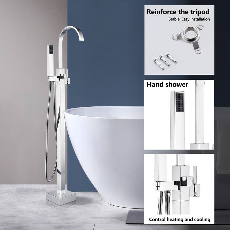 Topcraft Floor Mounted Bathtub Filler with Handheld Showerhead