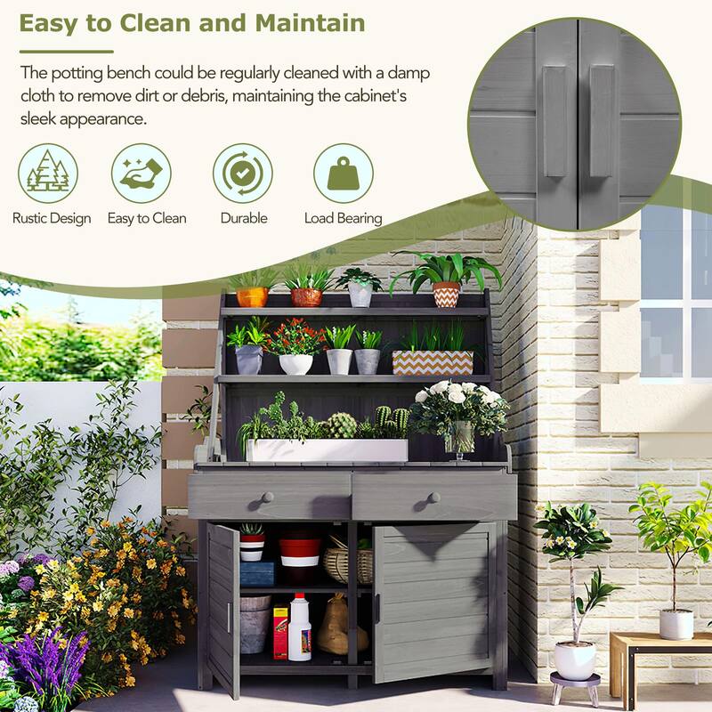 65-inch Garden Potting Bench - Fir Wood Workstation with Storage Shelf, Drawer