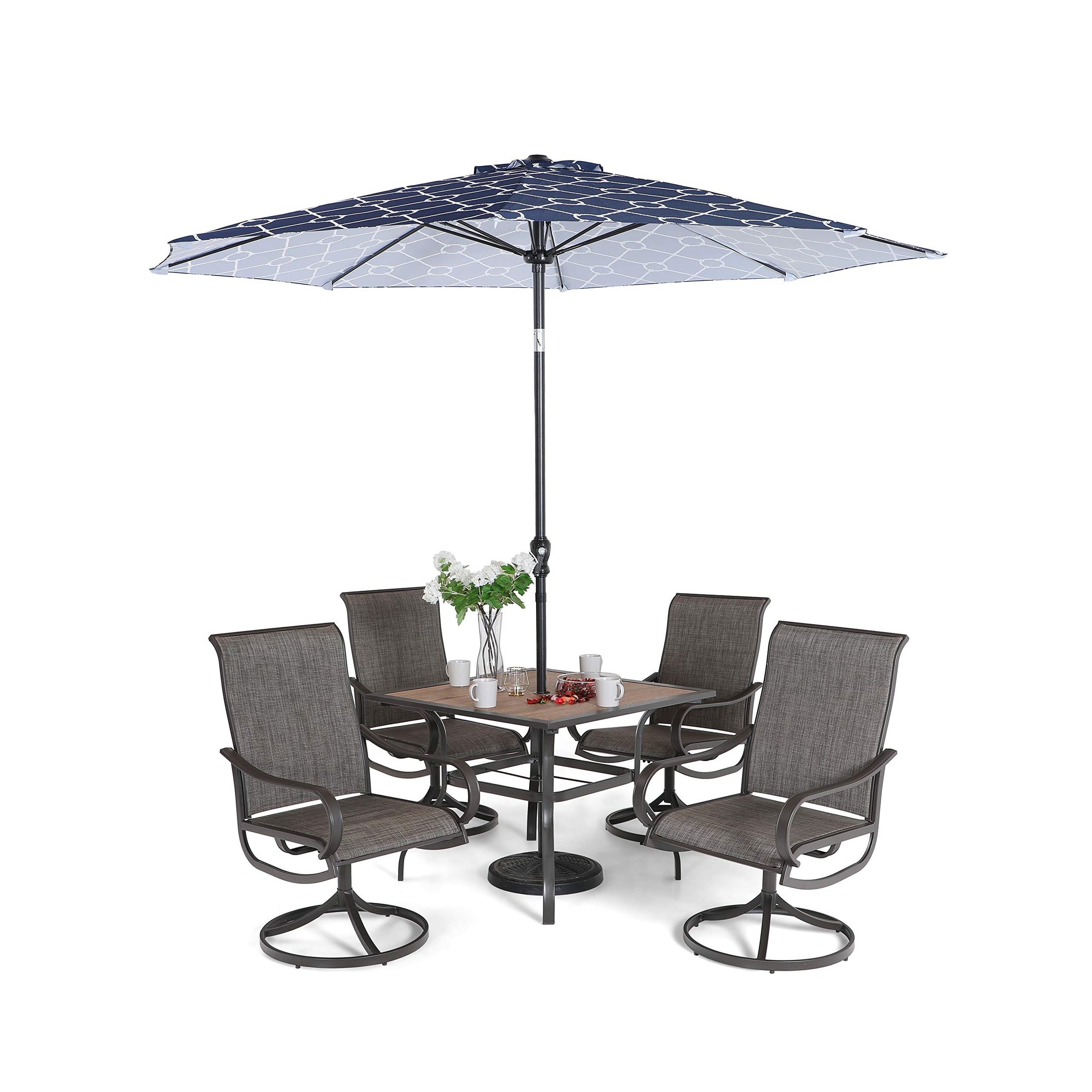 Sophia & William Patio Dining Set 7 Pieces Outdoor Furniture Table and Chairs Metal 6 x Swivel Dining Chairs Textilene with 1 Wood Like Umbrella Table for Lawn Pool Garden Porch 