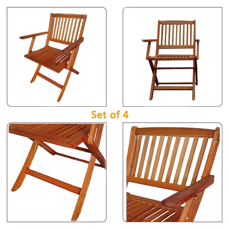 Foldable Outdoor Patio Dining Set/4 Chairs/1 Table,Teak Finish