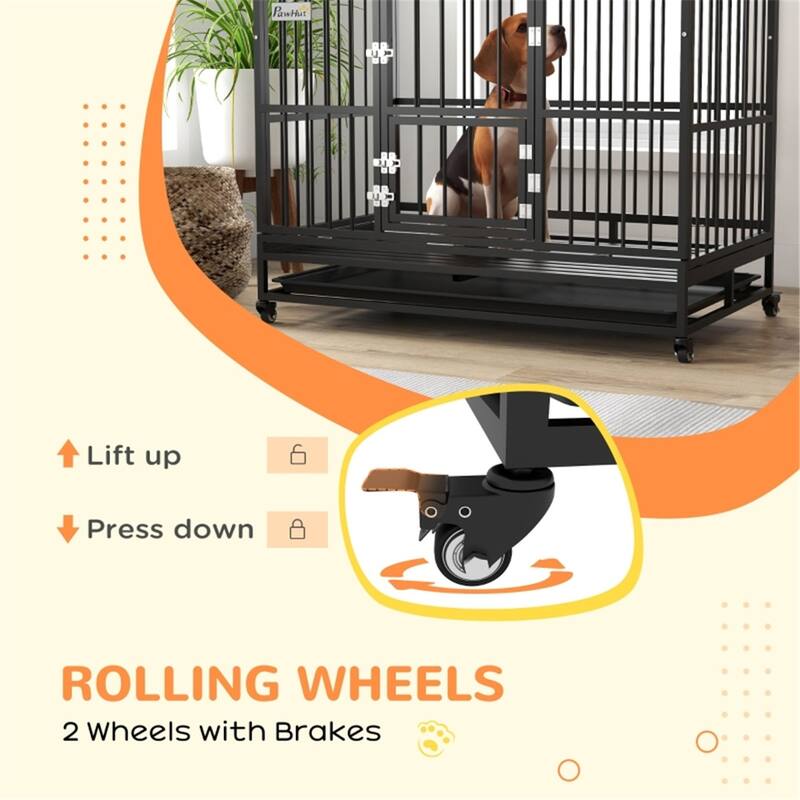 Spacious Small Animal Cage with Wheels, Removable Tray, and Open Roof for Easy Cleaning - 48.4" L x 29.1" W x 49.2" H