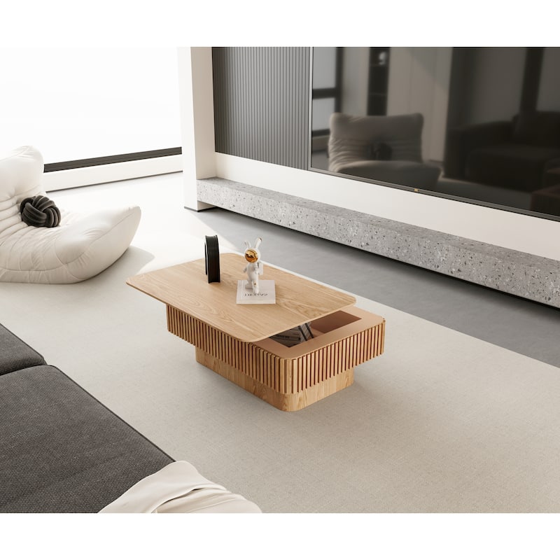 38.6" Modern Fluted Lift-Top Accent Coffee Table with Storage