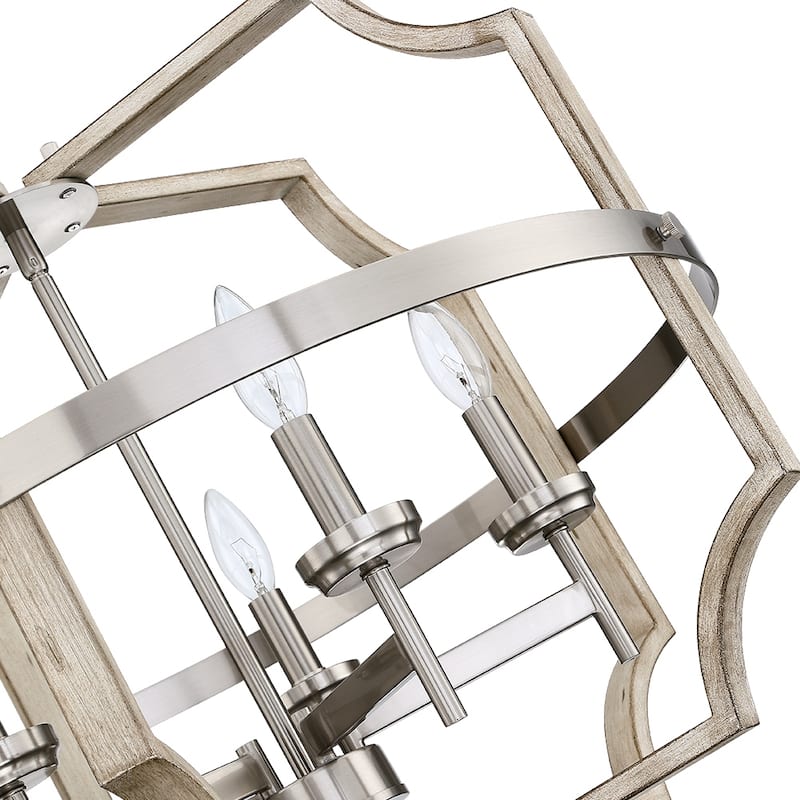Richwood 5-Light Brushed Nickel/White-Washed Wood Tone Modern Farmhouse Chandelier - 65.5'' H Max