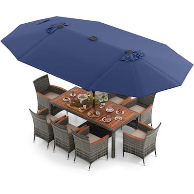 Costway 11 PCS Patio Dining Set with 15 ft Double-Sided Patio Umbrella - See Details