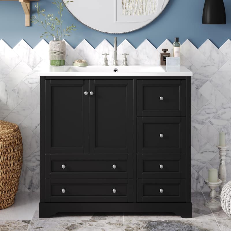 36 " Bathroom Vanity with Sink with 4 Drawers and Shelves