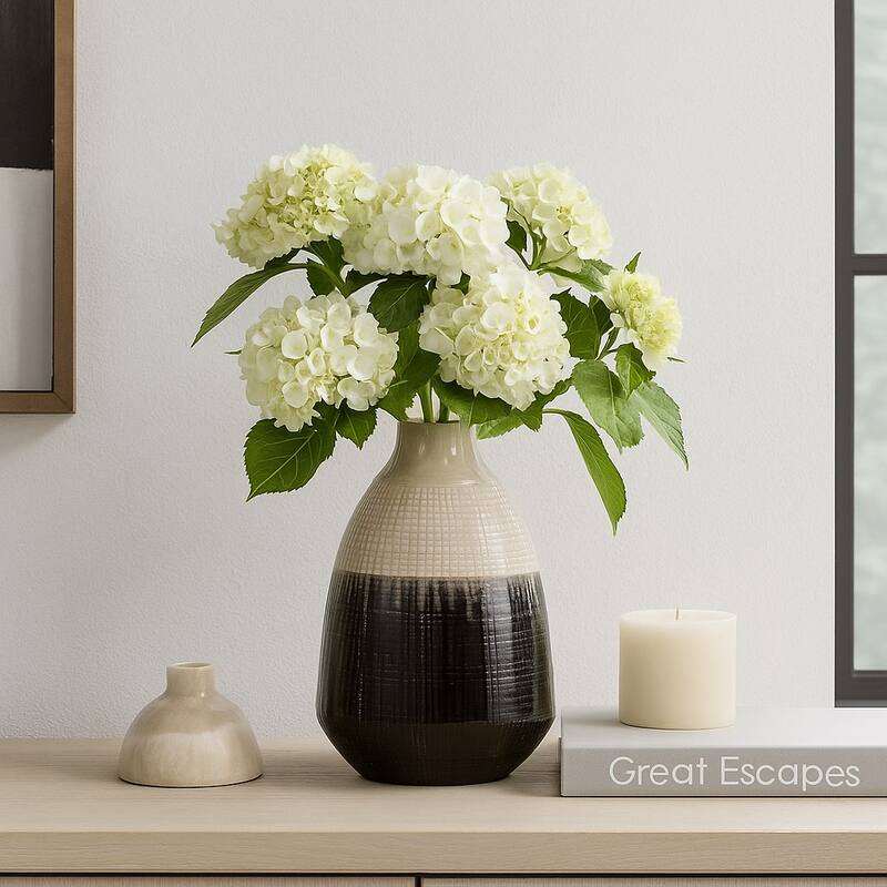 Sagebrook Home Alondra Unique Stoneware Vase with Lid, White, Novelty, Two-tone, Enrich Your Home Decor