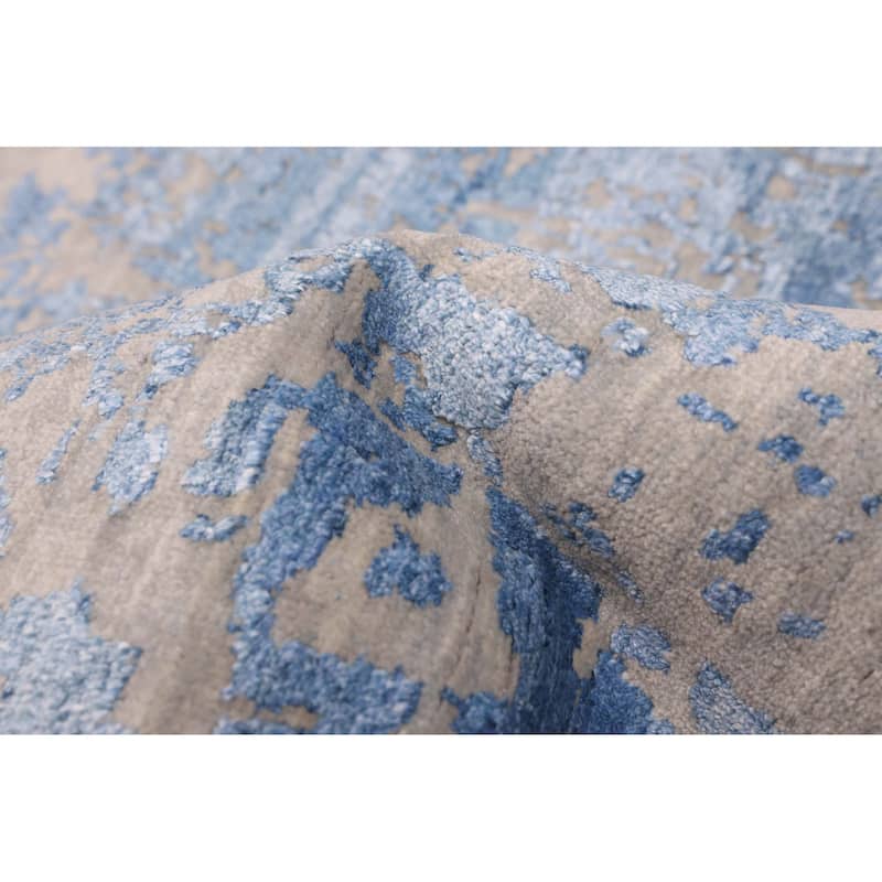 ECARPETGALLERY Hand-knotted Legacy Dark Blue, Sage Silk, Wool Rug - 9'0 x 12'1