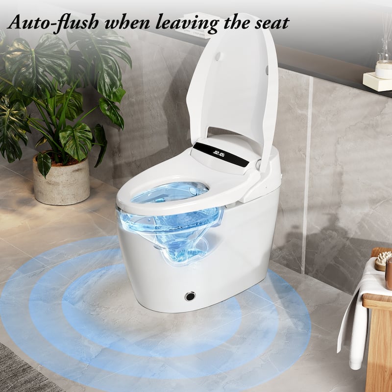 Smart Toilet with Heated Seat & Warm Air Dryer, Auto Flush One Piece Toilet with Night Light, Self Cleaning Nozzle