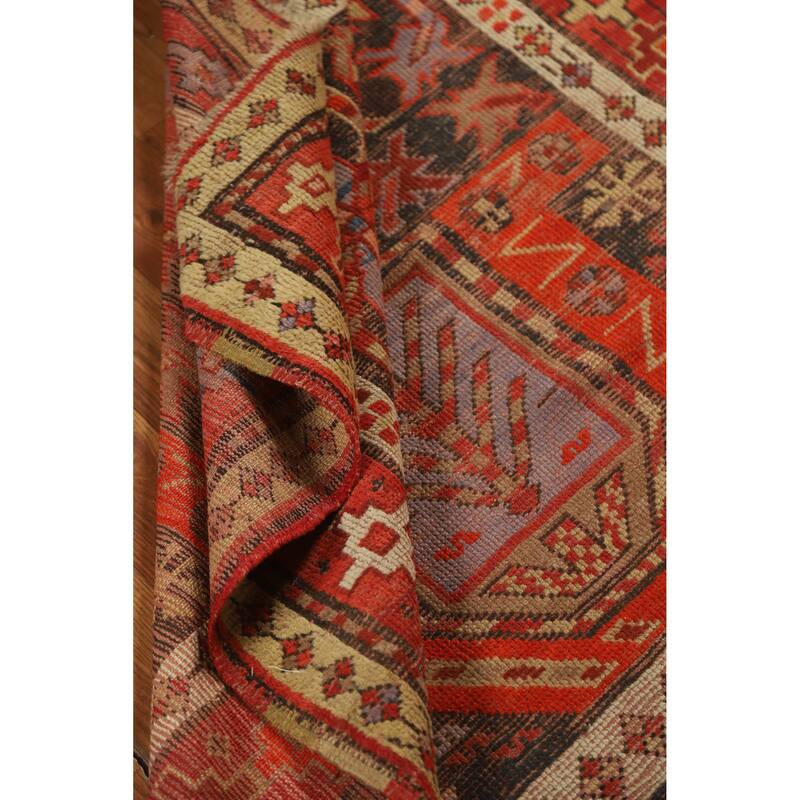 Hand Knotted Oriental 100% Wool Carpet Transitional Geometric Oranges & Rust Anatolian Area Rug - 4' 2'' X 3' 6''