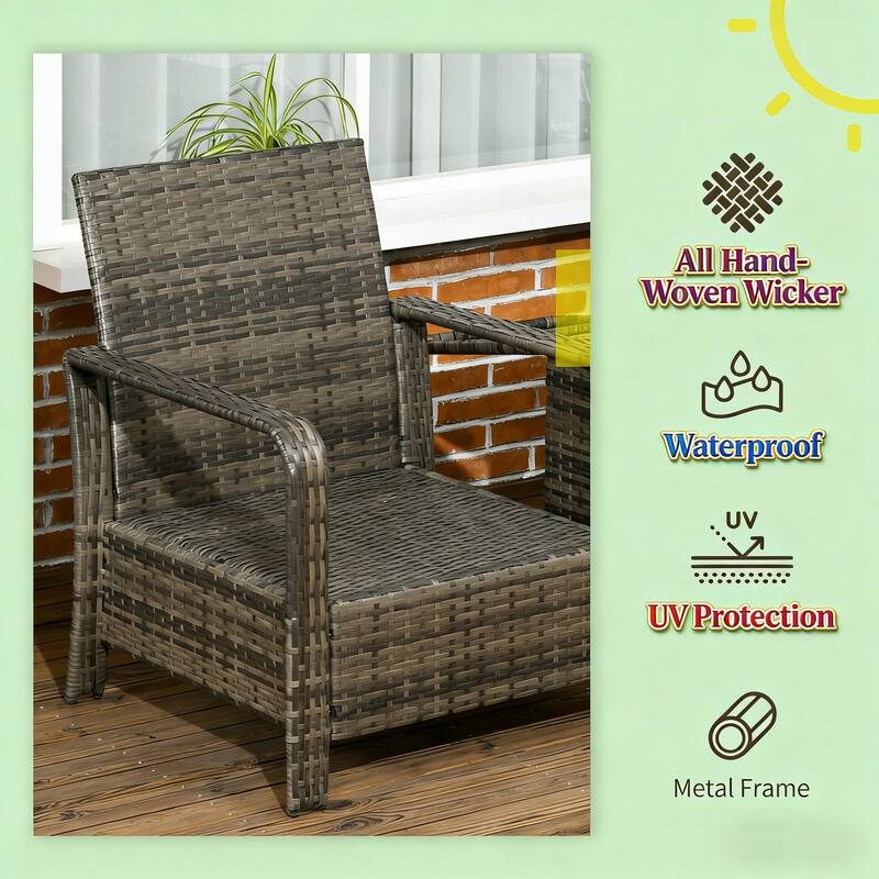 GDFStudio Outdoor 2 Chair & 1 Table Rattan 3 Piece Set