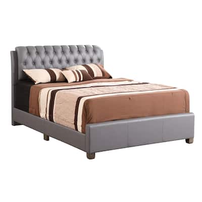 Modern Faux Leather Platform Bed with Padded Headboard - Home Bedroom Furniture
