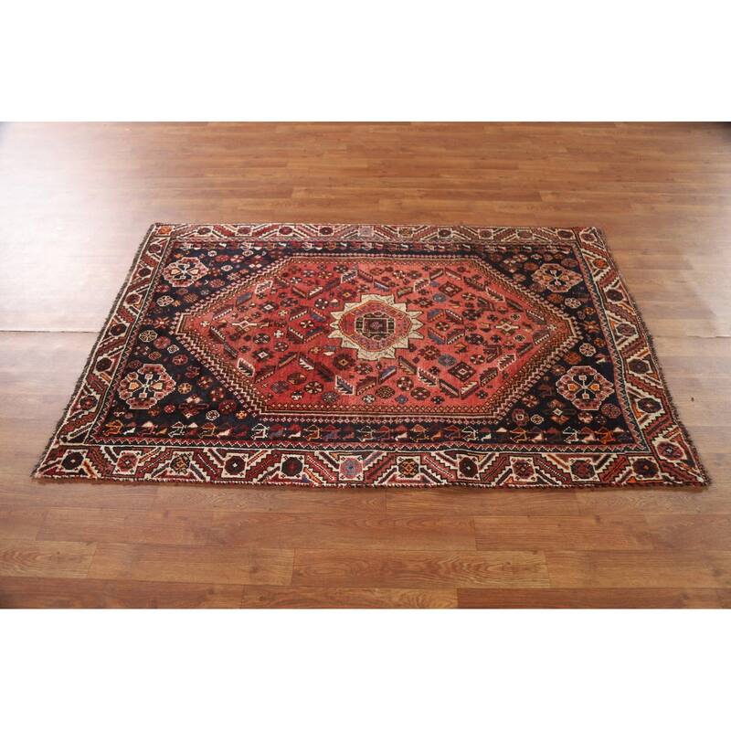 Tribal Shiraz Persian Vintage Area Rug Handmade Wool Carpet - 3'7"x 5'6"