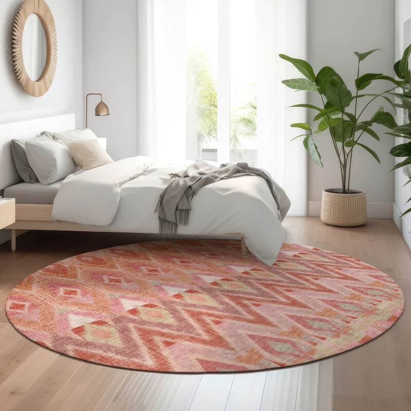 Premium Washable Super Soft Boho Womba Mayfield Rug - Pink - 8' x 8' - Round