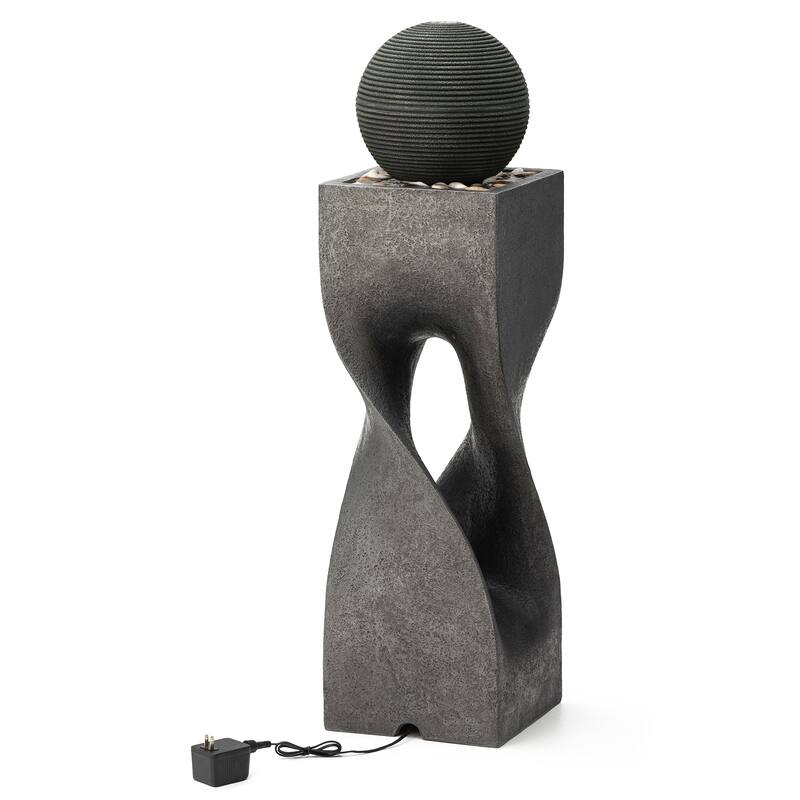 Demta Floating Pedestal Sphere Polyresin LED Garden Fountain with Pebbles by Havenside Home