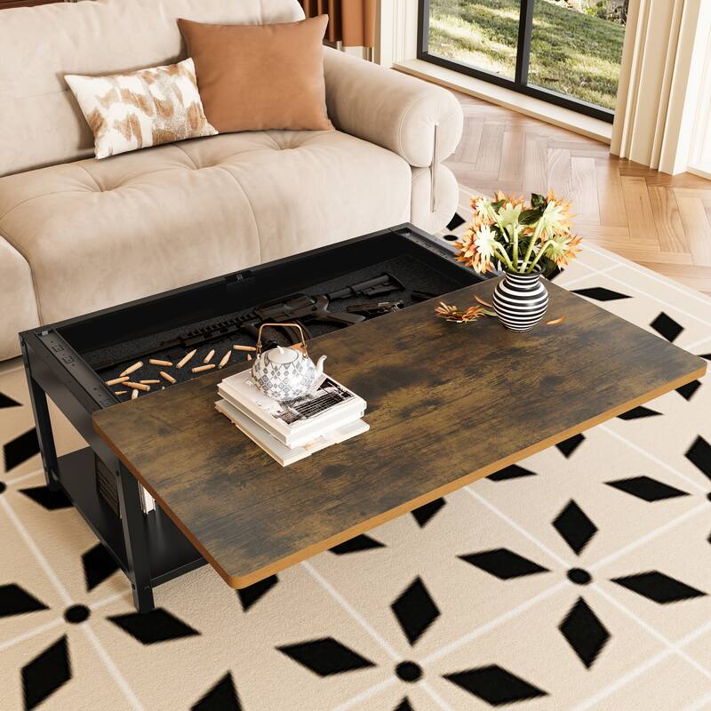 Modern Coffee Table End Table with Lockable Drawer, Double-Layer Accent Table Dining Table with Hidden Storage