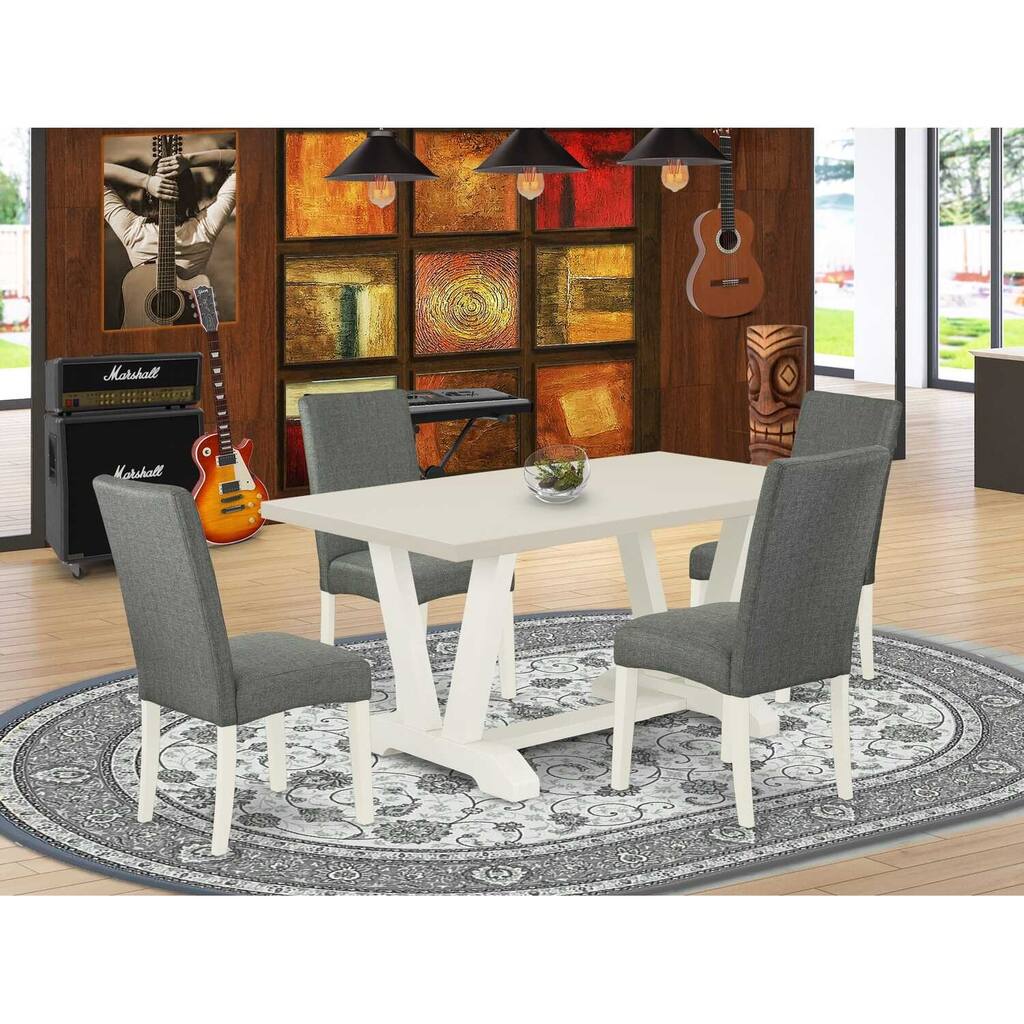 HomeStock 5-Piece Rectangle Natural Oak Finish Solid Wood Top Dining Table with 4 Parson Chair with Lattice Back