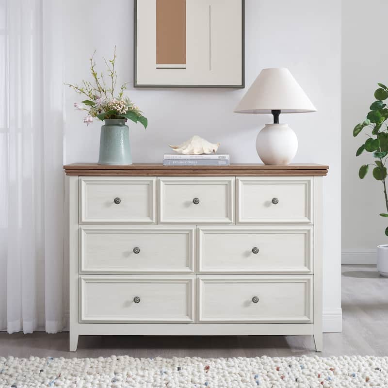 GDFStudio - Farmhouse Modern 7-Drawer Dresser Cabinet with Smooth Metal Slides and Wide Top