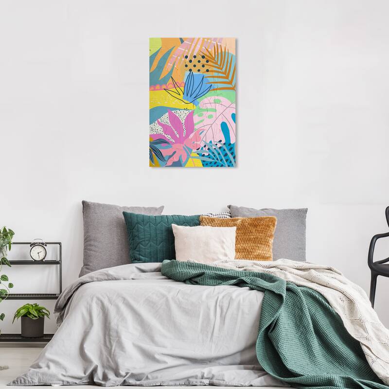 Wynwood Studio Canvas Floral and Botanical Abstract Floral Bash Pink and Mid-Century Modern Wall Art Canvas Print - 36 x 24
