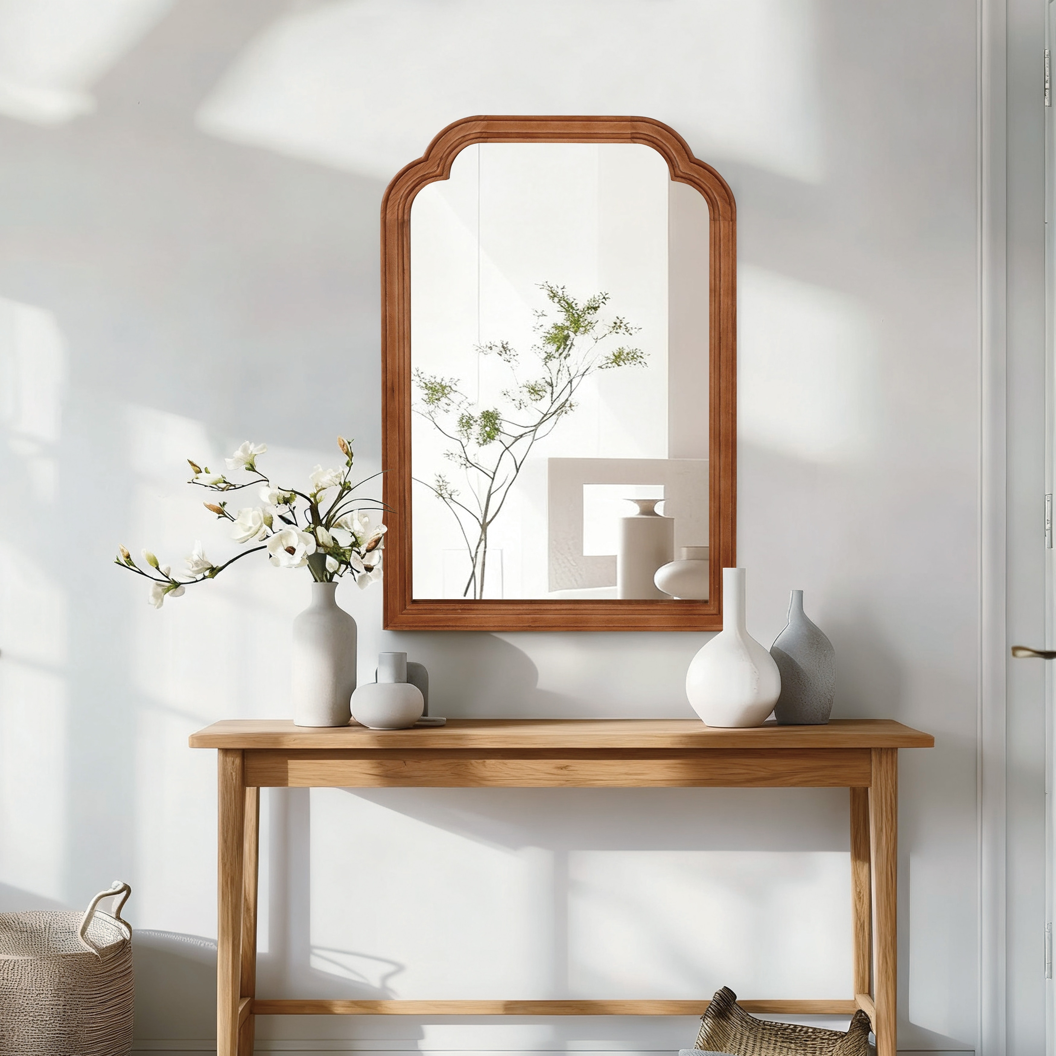 20" x 30" Solid Wood Frame Rounded Corner Decorative Mirror, For Bedroom, Bathroom, Living Room, Entryway