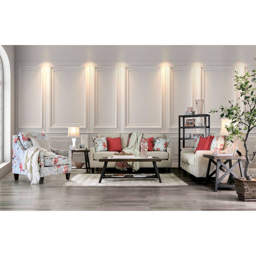 Lilu Transitional Ivory Chenille 3-Piece Living Room Set by Furniture of America