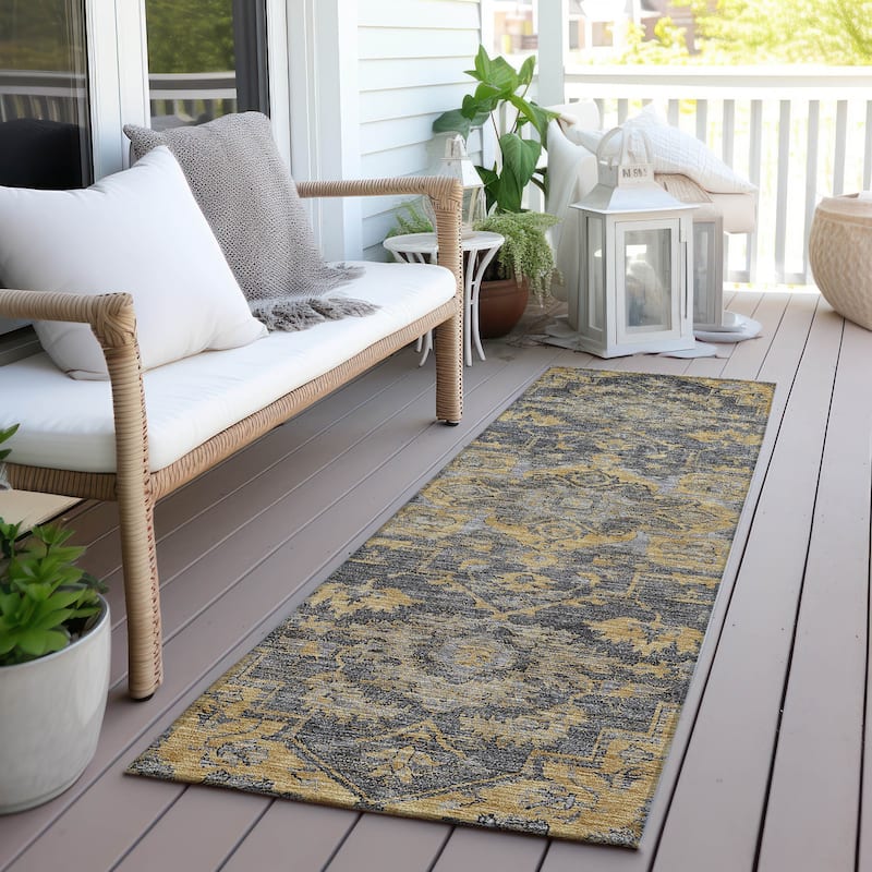 Machine Washable Indoor/ Outdoor Chantille Traditional Boho Rug - Gray - 2'3" x 7'6"