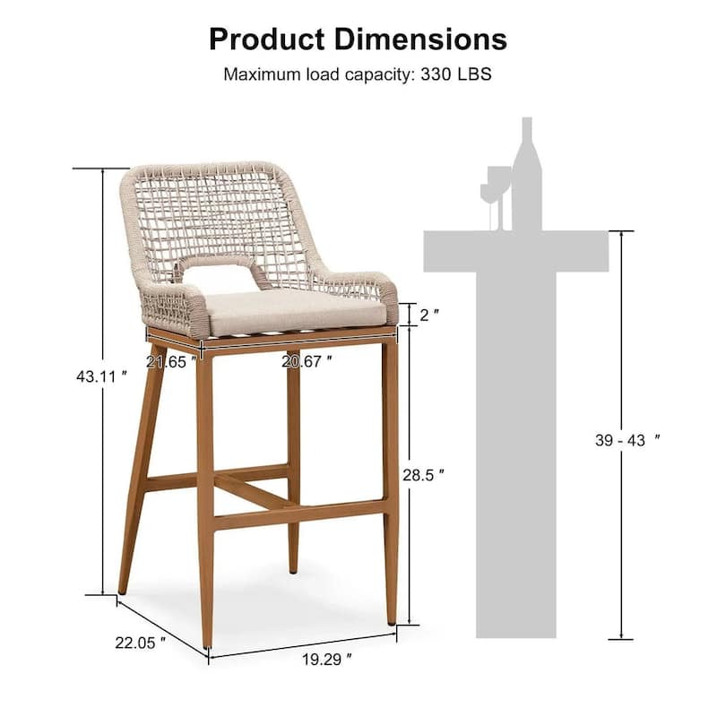 PURPLE LEAF Modern Counter Bar Stools Set of 4 Rattan Chairs with Back and Cushion Kitchen Barstools