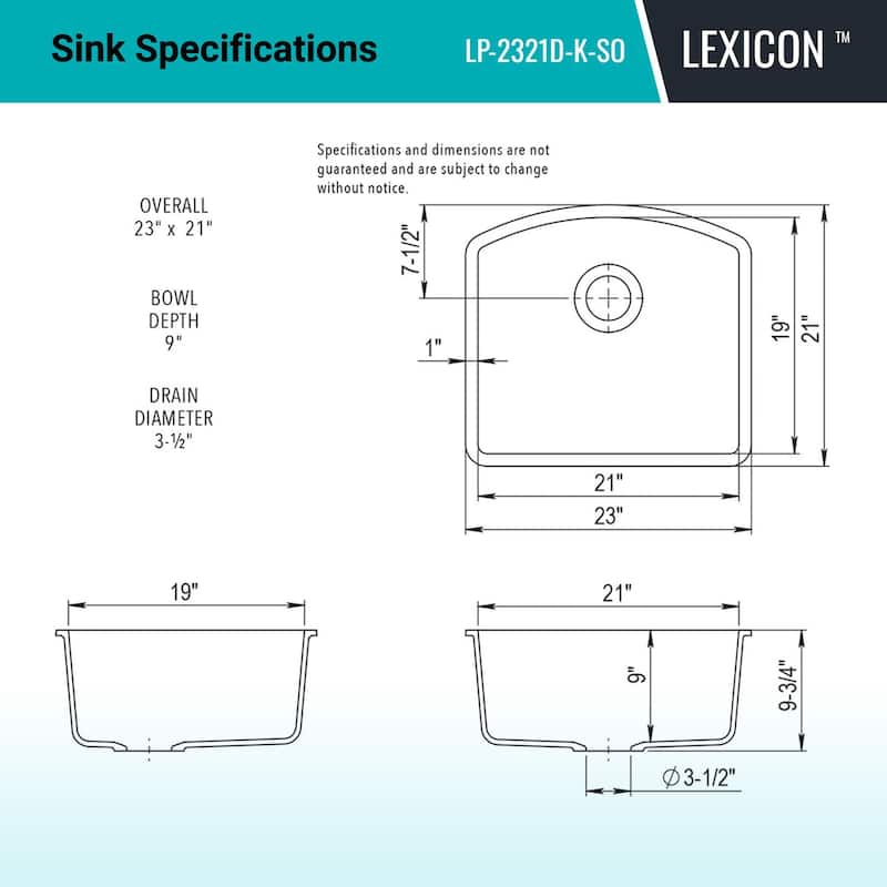 23 Inch Lexicon Platinum Quartz Composite Drop-in Undermount D-Shaped Single Bowl Galaxy Black Kitchen Sink LP-2321D-K-SO