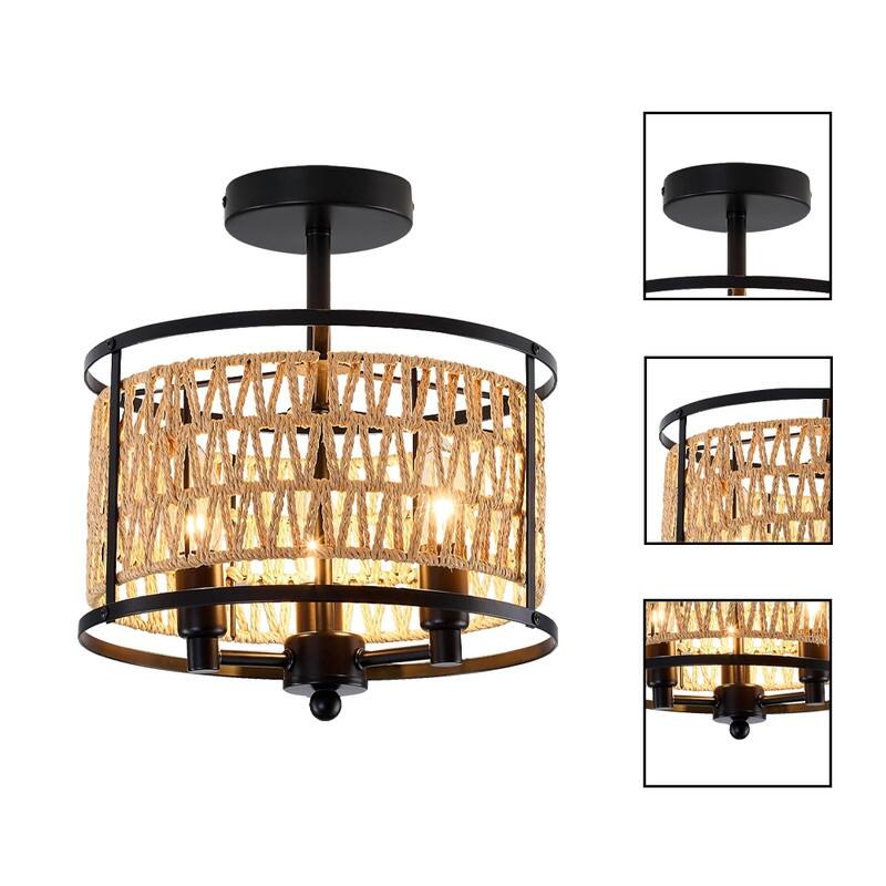 3 Light light fixture black ceiling lighting iron semi flush mountceiling light - N/A